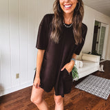 Black Loose Fit Washed Romper