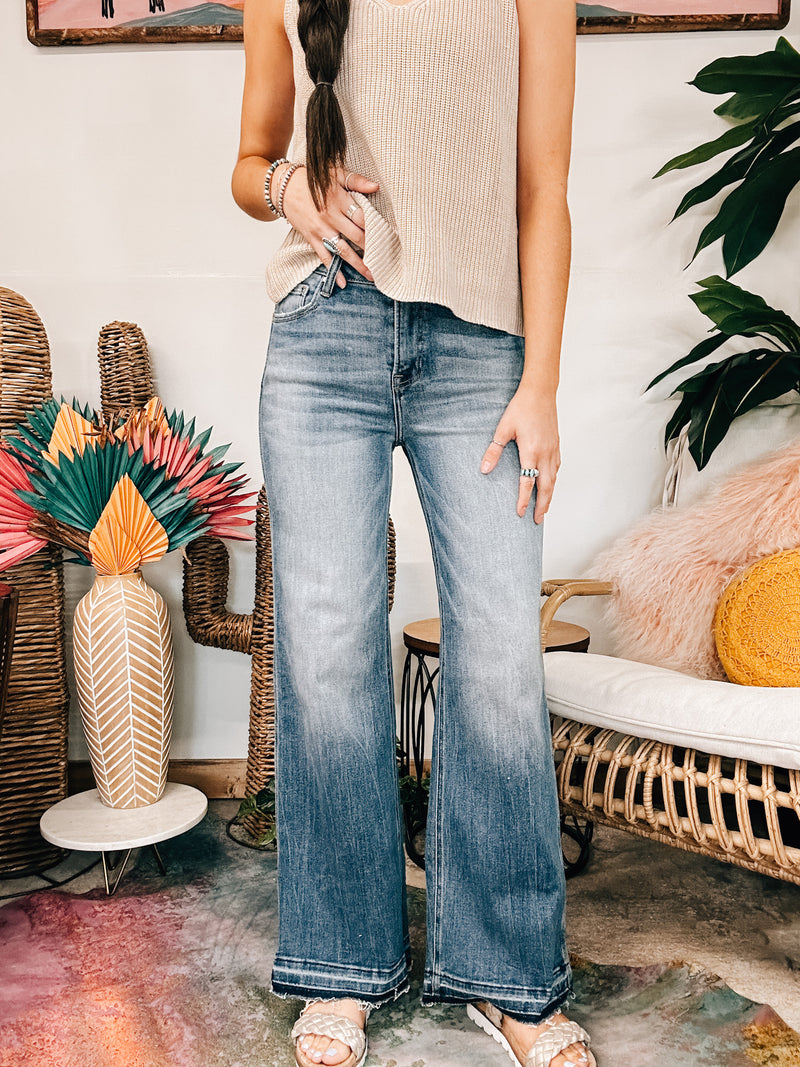 Dark High Rise Wide Straight Denim