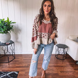 Dusty Rose Thermal + Floral Babydoll Top