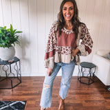 Dusty Rose Thermal + Floral Babydoll Top