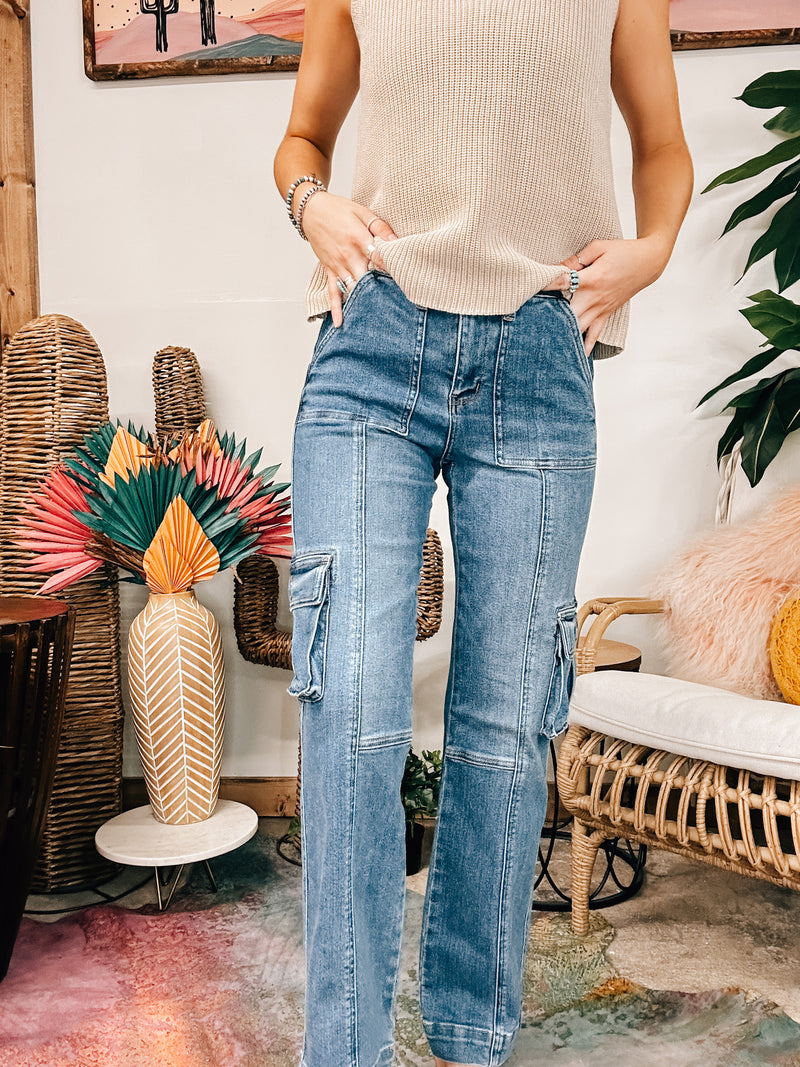 HW Cargo Denim Wide Leg