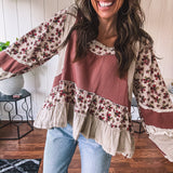 Dusty Rose Thermal + Floral Babydoll Top