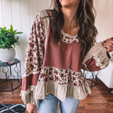 Dusty Rose Thermal + Floral Babydoll Top