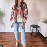 Dusty Rose Thermal + Floral Babydoll Top