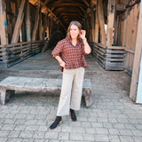 Brown Bonfire Nights Plaid Peplum Top