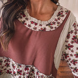 Dusty Rose Thermal + Floral Babydoll Top