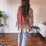 Dusty Rose Thermal + Floral Babydoll Top