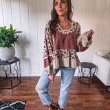 Dusty Rose Thermal + Floral Babydoll Top