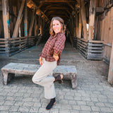 Brown Bonfire Nights Plaid Peplum Top