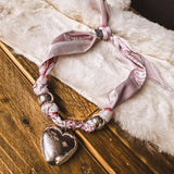 FLORAL SCARF NECKLACE WITH SINGLE SILVER DROP HEART