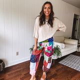 Boho Patchwork Jogger with Smocked Waist