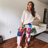 Boho Patchwork Jogger with Smocked Waist