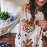 Natural Floral Splatter Shacket