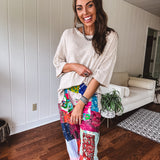 Boho Patchwork Jogger with Smocked Waist