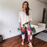 Boho Patchwork Jogger with Smocked Waist