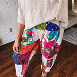 Boho Patchwork Jogger with Smocked Waist