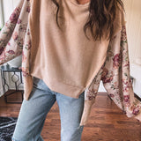 Tan Floral Dolman Sleeve Pullover