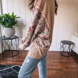 Tan Floral Dolman Sleeve Pullover