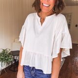 Off White Ruffle Hem Crop Pullover