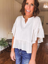 Off White Ruffle Hem Crop Pullover