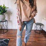Tan Floral Dolman Sleeve Pullover