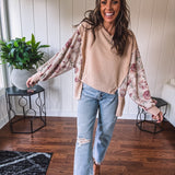 Tan Floral Dolman Sleeve Pullover