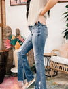 Dark High Rise Slit Flare Denim