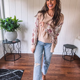 Tan Floral Dolman Sleeve Pullover
