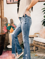Dark High Rise Slit Flare Denim