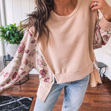 Tan Floral Dolman Sleeve Pullover