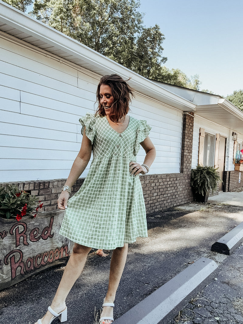 Green Plaid Linen Dress