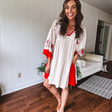 Boho Babe Red + Cream Embroidered Dress