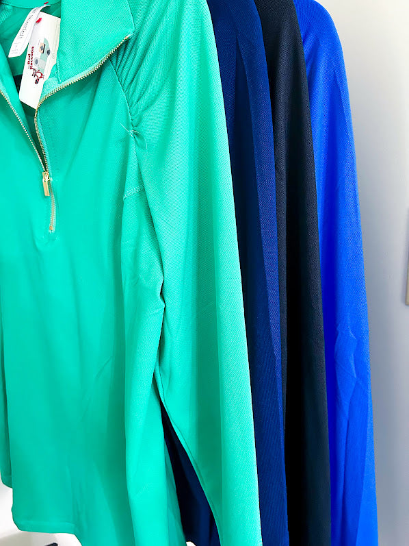 Long sleeved athleisurewear pullover with 1/4 zip.