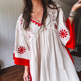 Boho Babe Red + Cream Embroidered Dress