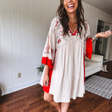 Boho Babe Red + Cream Embroidered Dress