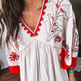 Boho Babe Red + Cream Embroidered Dress