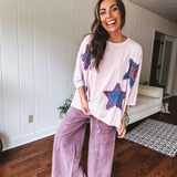 Dusty Rose Star Patch Oversize Pullover