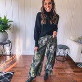 Dark Olive + Plum Mottled Balloon Bottom Pant