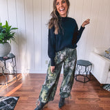 Dark Olive + Plum Mottled Balloon Bottom Pant