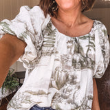 Sage Two Tone Toile Print Blouse