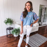 See Ya in Sedona Embroidered Puff Sleeve Top