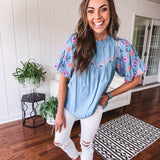 See Ya in Sedona Embroidered Puff Sleeve Top