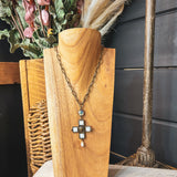 IVORY AND SV STONE CROSS  CHAIN NECKLACE