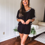 Black + Leo Trim Top