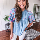 See Ya in Sedona Embroidered Puff Sleeve Top