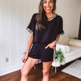 Black + Leo Trim Top