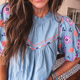 See Ya in Sedona Embroidered Puff Sleeve Top