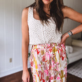 Natural Crochet Scallop Hem Button Up Tank Vest