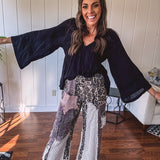 Black Eyelet V Neck Boho Blouse