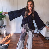 Black Eyelet V Neck Boho Blouse